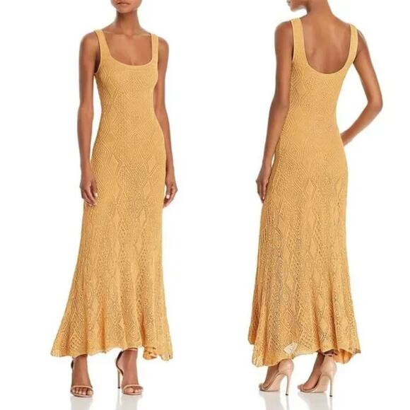 Ronny Kobo Alonia Maxi Dress Medium Gold Yellow Crochet Knit Boho Resort Travel - Picture 2 of 15